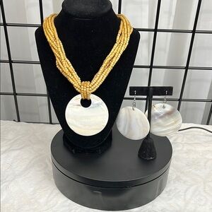 Elegant Gold and White Beaded Necklace Set
